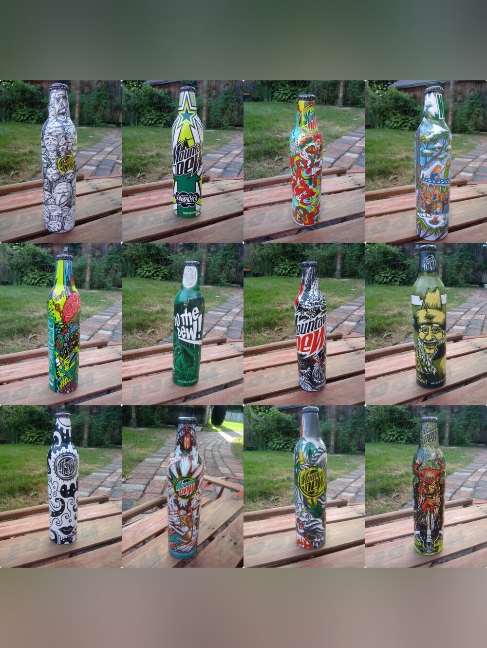 Vintage 12 bottle Mountain Dew Green Label Art collection 2007 1st & 2nd series